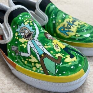 Hand Painted Rick and Morty Vans Slip On Sneakers Sz 7.5